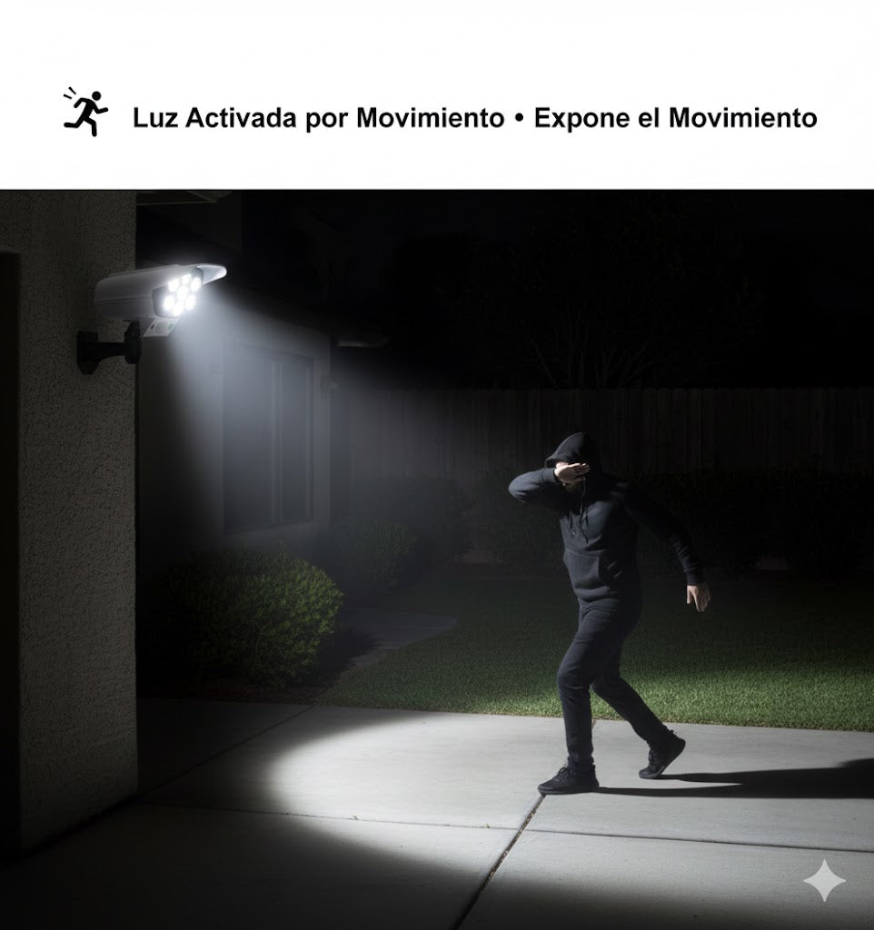 📷☀️ Luz Solar de Seguridad 2 en 1 con Sensor de Movimiento (Cámara Falsa Realista) 🚨💡 | 77 LED • IP65 • Control Remoto 🎛️