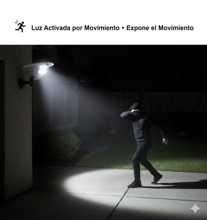 📷☀️ Luz Solar de Seguridad 2 en 1 con Sensor de Movimiento (Cámara Falsa Realista) 🚨💡 | 77 LED • IP65 • Control Remoto 🎛️