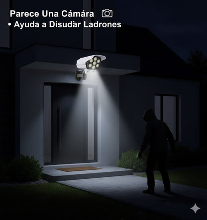 📷☀️ Luz Solar de Seguridad 2 en 1 con Sensor de Movimiento (Cámara Falsa Realista) 🚨💡 | 77 LED • IP65 • Control Remoto 🎛️