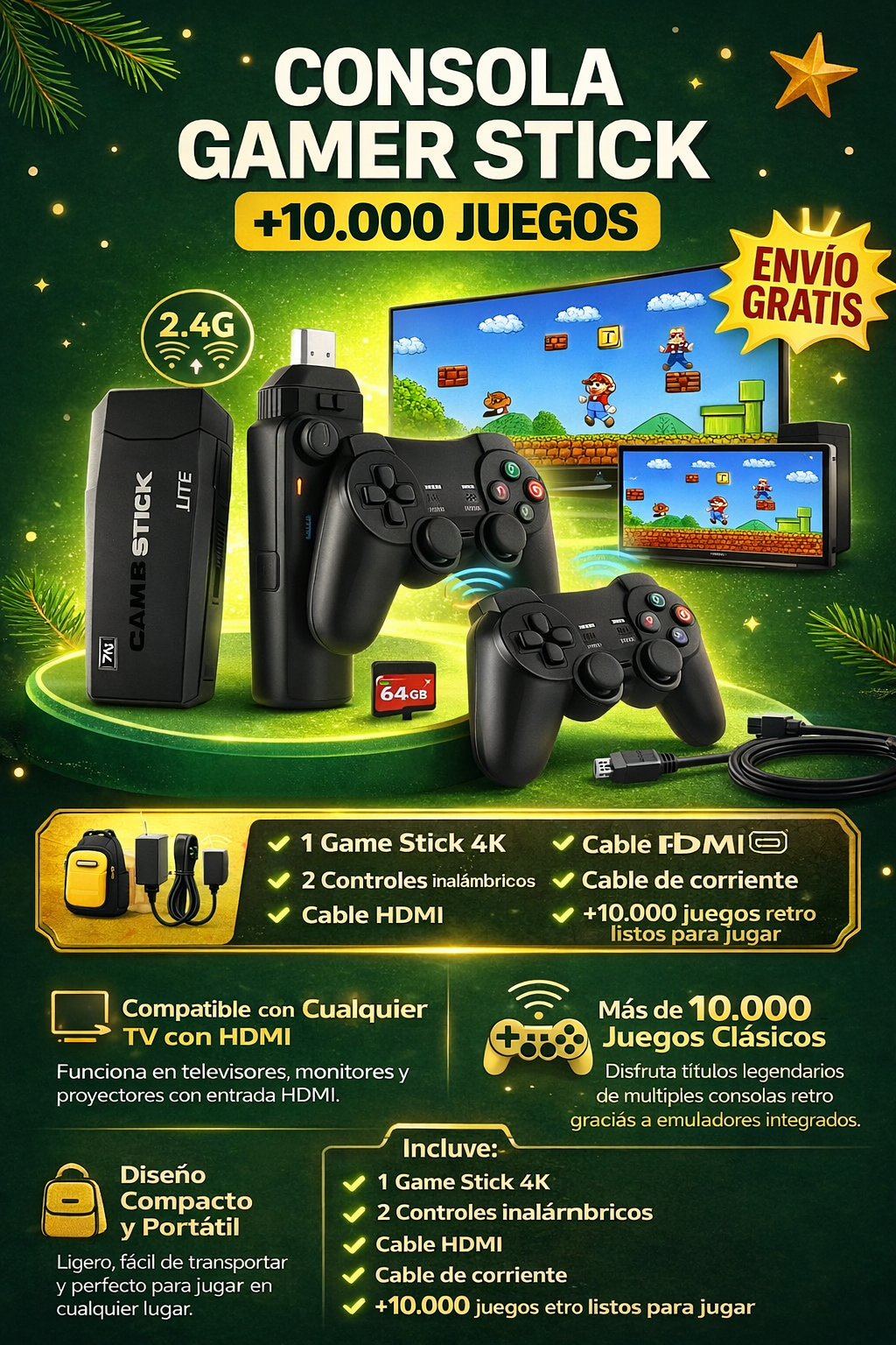 🎮 Game Stick 4K – Revive los Clásicos con Más de 10.000 Juegos