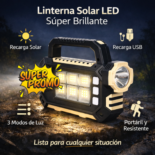 ⚡ Linterna Solar LED Súper Brillante 🔦 | Suministro Solar de Energía ☀️🔋 | Power Bank para Celular 📱 | Emergencias 🛡️