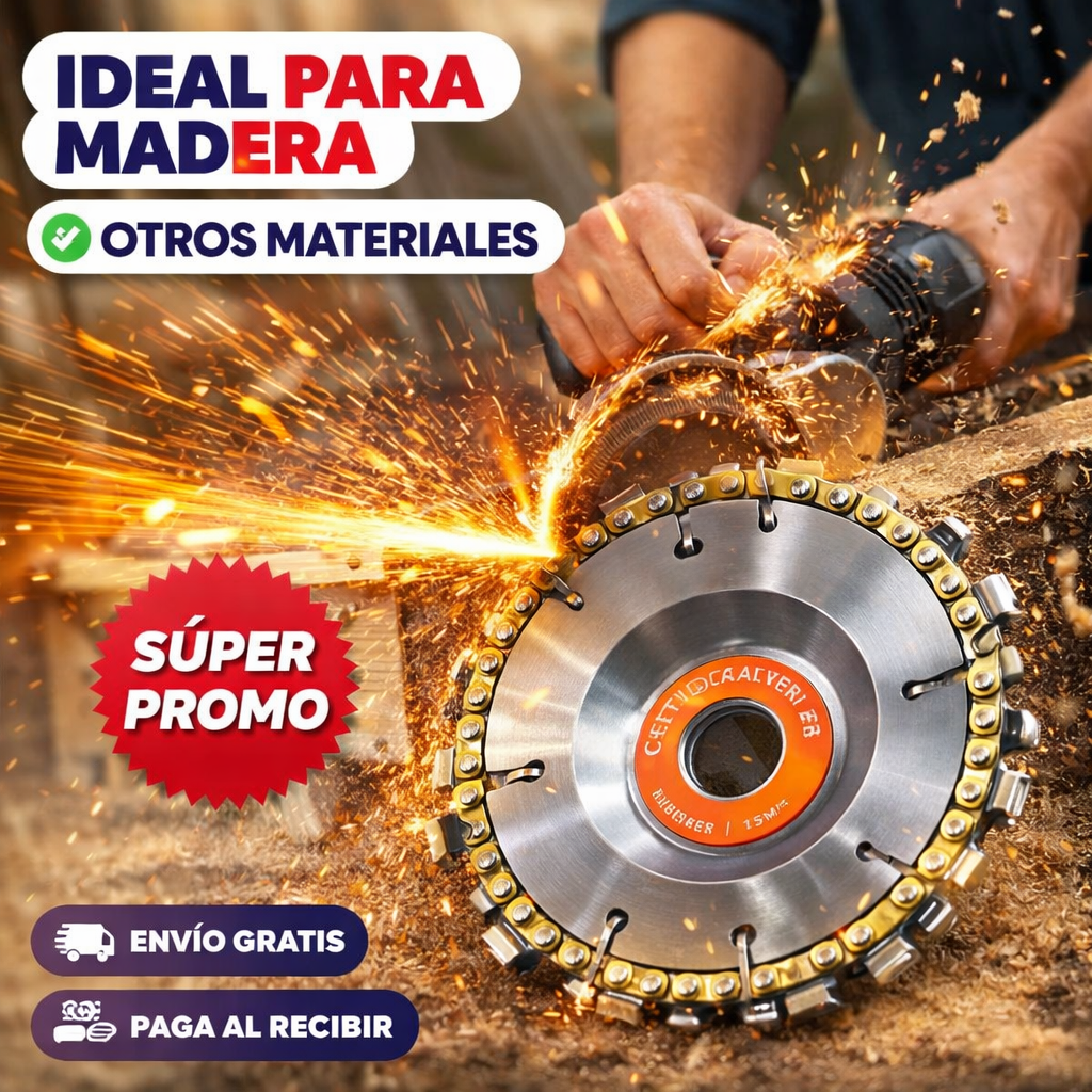 🪵 DISCO PROFESIONAL CON CADENA – Dominio Total del Corte en Madera
