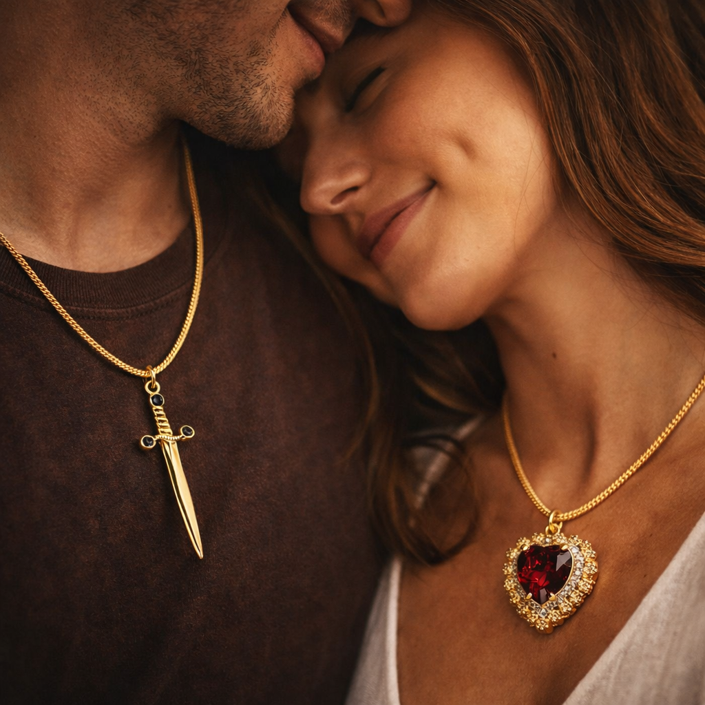 Collar Espada Corazón Pareja™ ❤️⚔️ — Amor que protege, unión que no se rompe