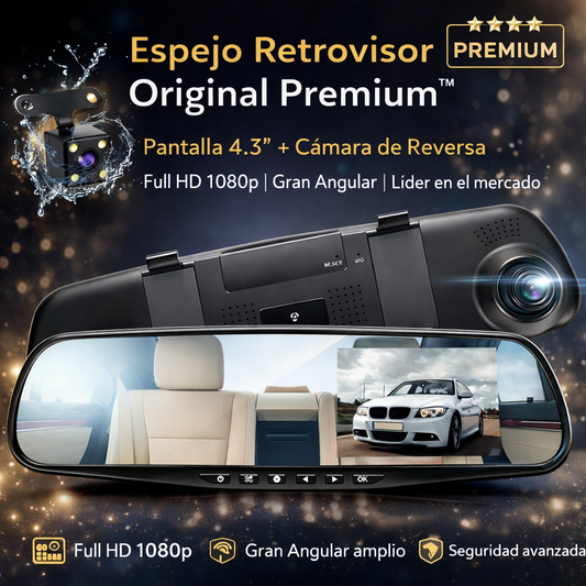 Espejo Retrovisor Premium™ 4.3” + Cámara de Reversa | Full HD 1080p + 🎁 REGALO GRATIS SOLO HOY